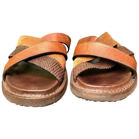 FRYE Andrew Strap Slide Sandals Men’s 10.5 Brown Leather & Suede EUC w/ Bag main image 10